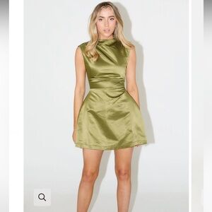 Odd Muse Ultimate Muse Satin Straight Neck Mini Dress - Olive